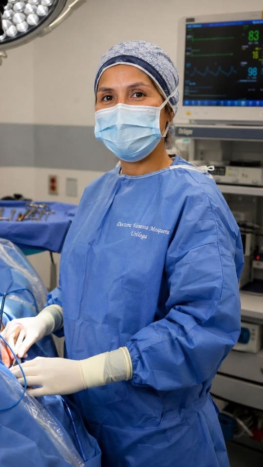 Dra. Vanessa Mosquera operando en quirófano
